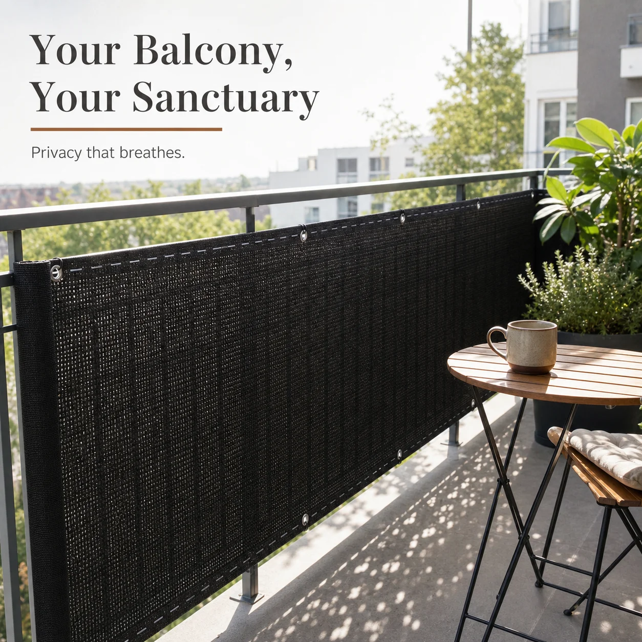 Brise-vue extérieur noir en HDPE 90x300cm pour balcon, clôture de jardin, pare-vent et ombrage