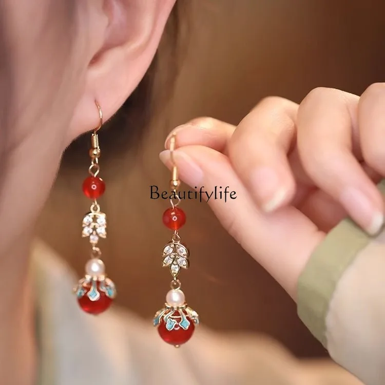 

Temperament earrings New Chinese style long fringed ear hooks Women's high-end antique Hanfu