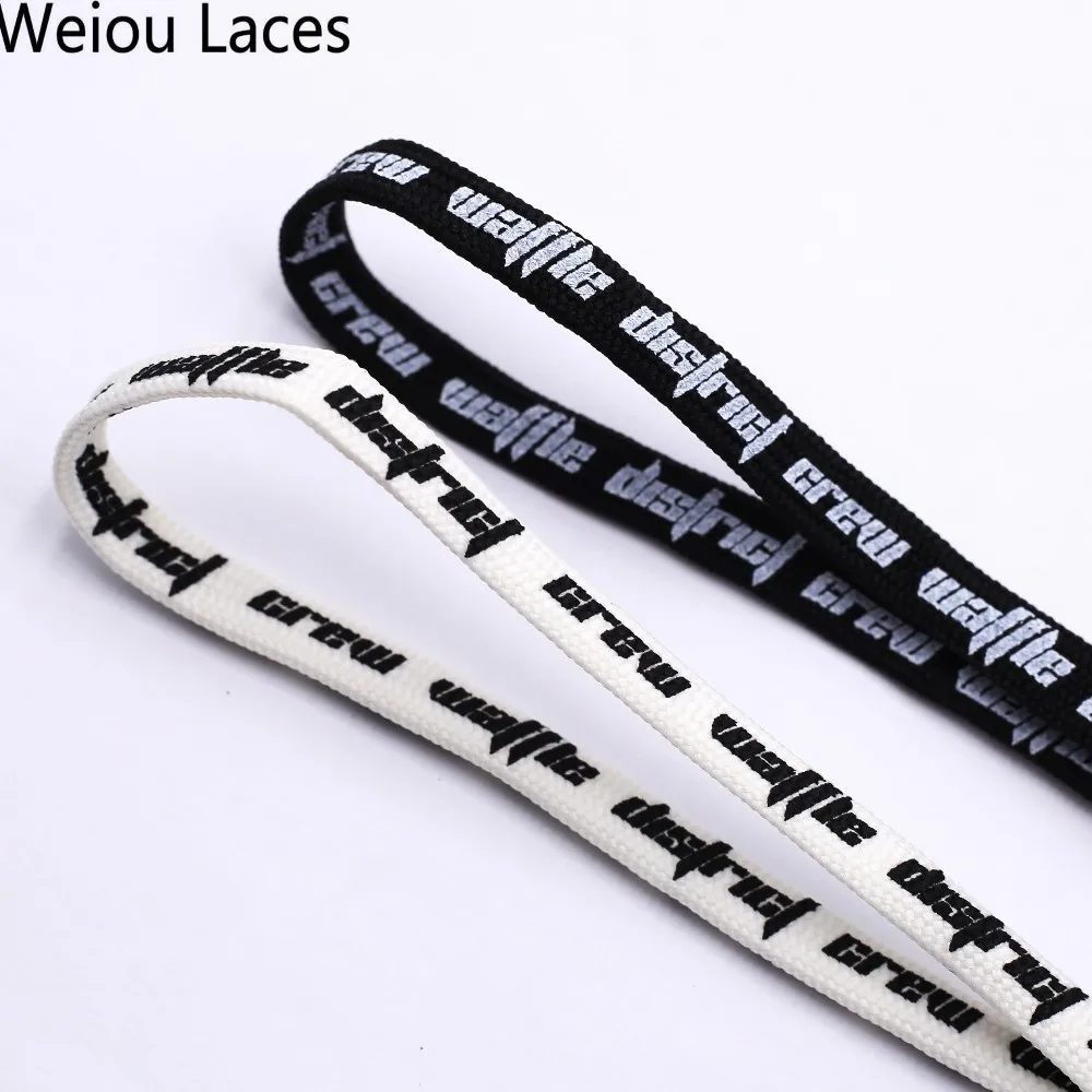 Weiou Flat Printed Waffle District Crew Shoelaces Beige Double-sided Printing Silk Screen Shoestring Sneaker Hoodie Drawstring