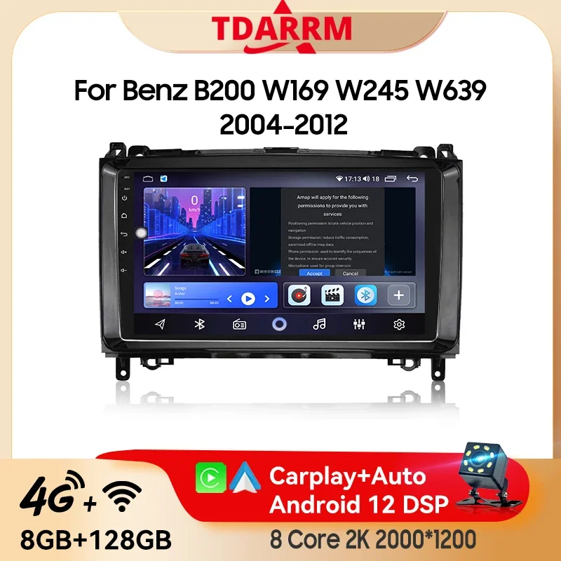 

For Benz B200 Vito Viano W169 W245 2004 - 2014 CarPlay Radio Android 13 Auto 4G Car Multimedia GPS Player IPS Autoradio Stereo