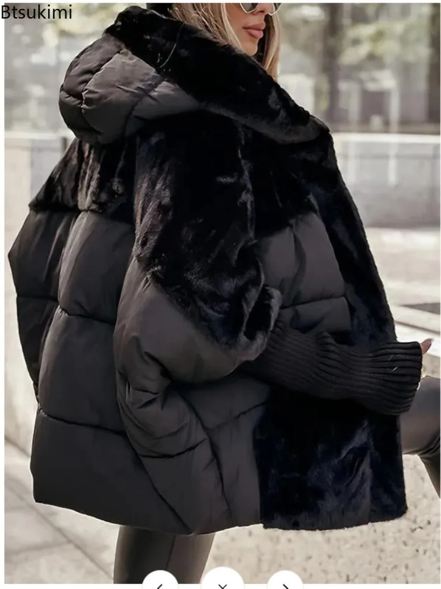 2025 Autumn Winter Women's Loose New Splicing Down Cotton Jacket Parka Loose Warm Fashion Jackets Coat Fashionable Streetwear