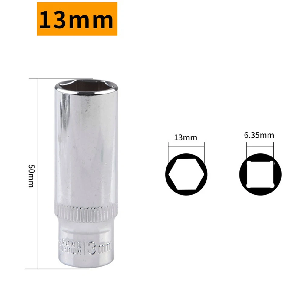 1/4 Zoll Steckschlüsseladapter, 4 mm-14 mm, Sechskant-Steckschlüsselkopf aus Chrom-Vanadium-Stahl für Ratschenschraubendreher, Silber, 50 mm Länge – Detail 13