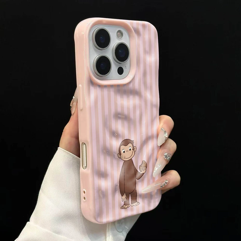 Gestreiftes lustiges Affen-Design Weiche Silikon-Handyhülle für iPhone 17 16 15 14 13 12 11 Pro Max 14 Plus 17Air Falten-Wellen-Design – Detail 9