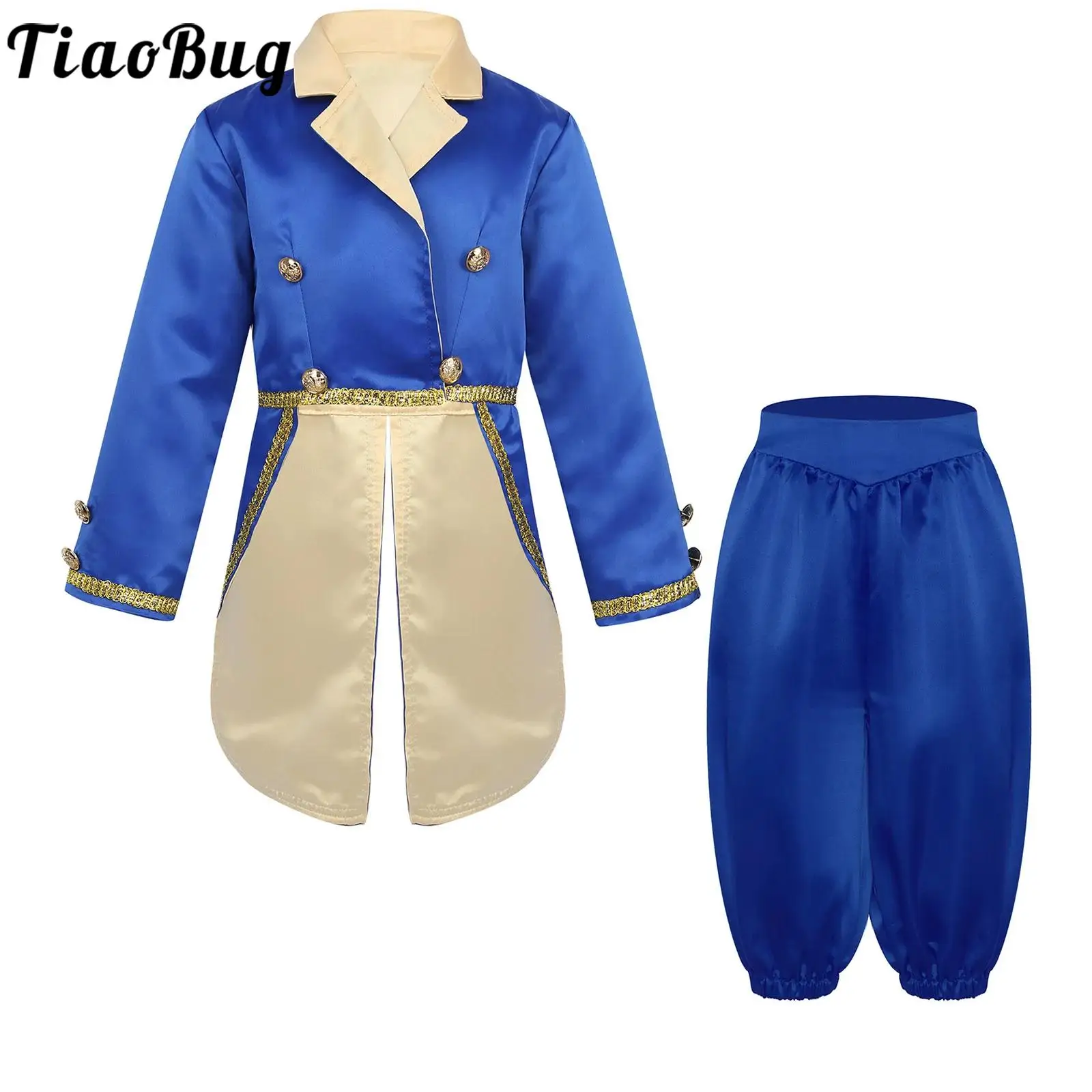 

Boys Medieval Renaissance Colonial British Napoleon Costume Long Sleeve Tuxedo Tailcoat Outfit Halloween Theme Party Cosplay Set