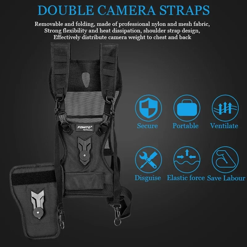 Camera Carrying Chest Harness System Vest Quick Strap with Side Holster for Pentax DSLR