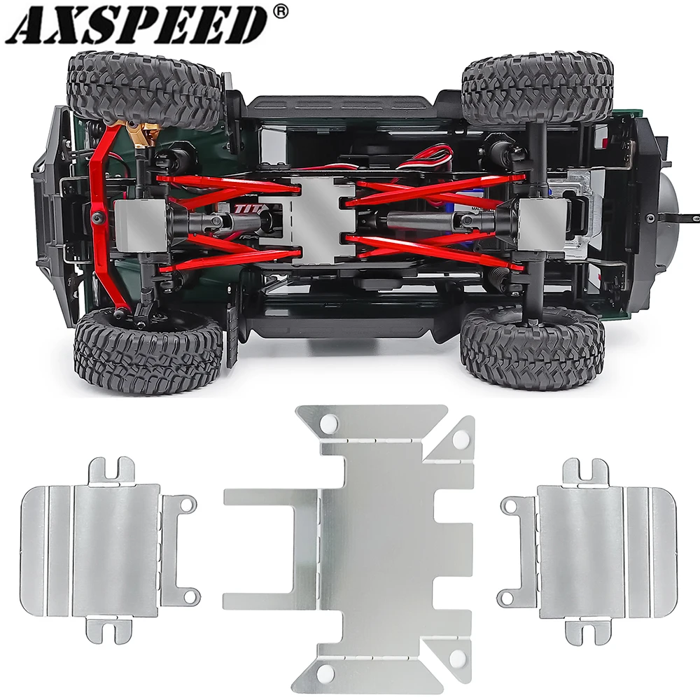 AXSPEED Edelstahl Chassis Armor Skid Plate Achsschutz für 1/18 RC Crawler TRX4M Bronco Defender Upgrade Teile