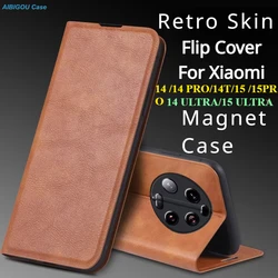 For Xiaomi Mi 14 Ultra 14 T 15 17 Pro Max Luxury Leather Case Retro Book Flip Magnet Full Cover Mi 14 Ultra 15T Pro Phone Bags