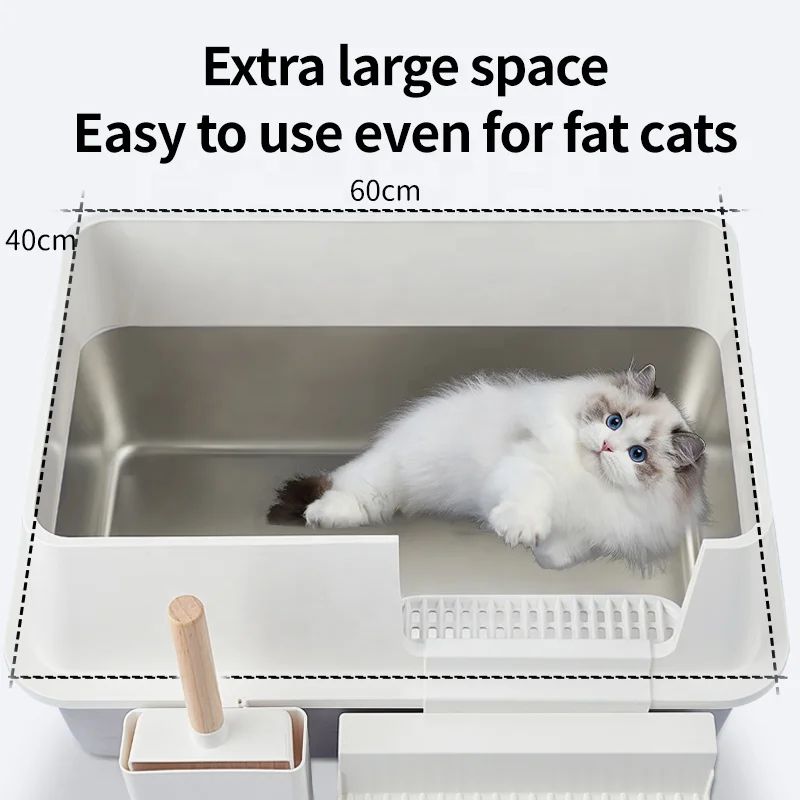 Super-Large Anti-Splash Stainless Steel Cat Litter Basin Easy Cleaning Non-Stick Feature Fat Cat Multi-Kitten Friendly Box view 5