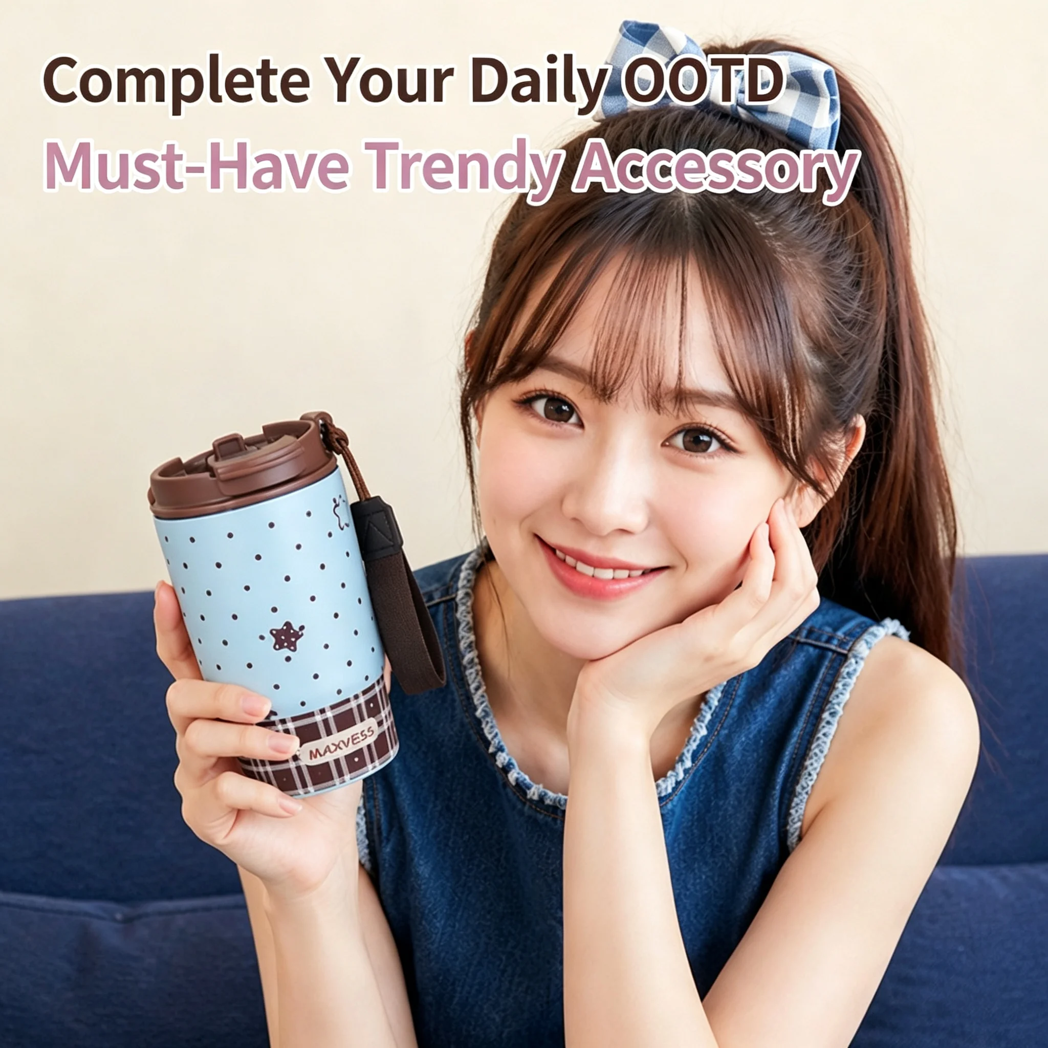 500ML Insulated Coffee Tumbler Stainless Steel Travel Mug with Lid Rope Handle Portable Thermal Cup for Car Office