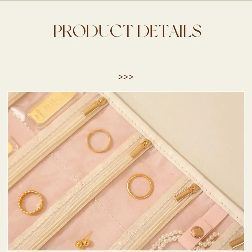 

Foldable Travel Jewelry Storage Box Roll Style Zipper Closure Jewelry Case Organizer Multi-layer Jewelry Storage Bag