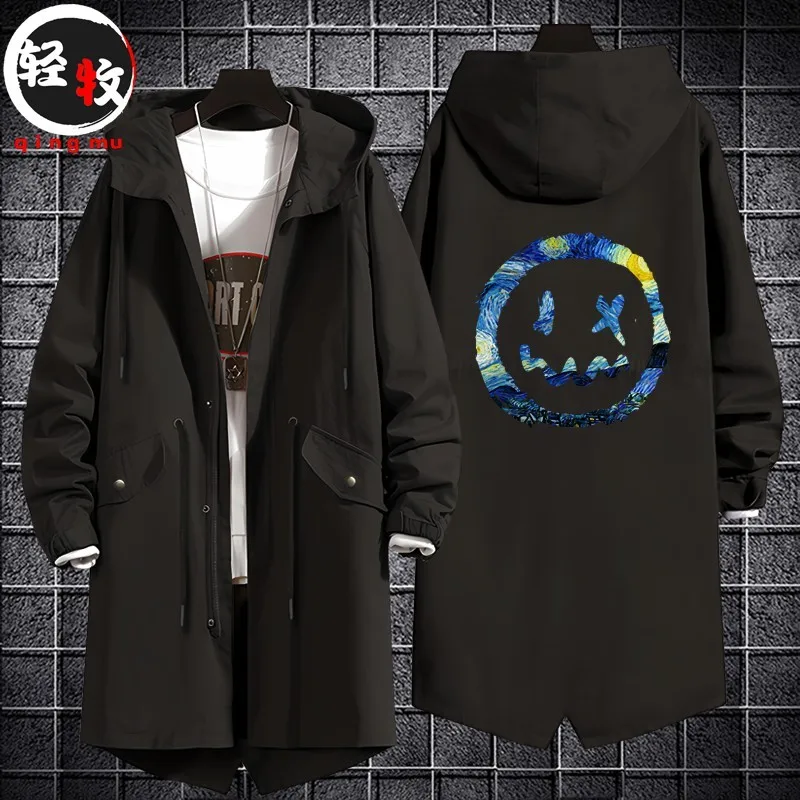

Van Gogh Collaborative Devili Face Hooded Jaet Autumn Winter ex Long Coat Cotton Jaet Trendy Brand Men's Wear