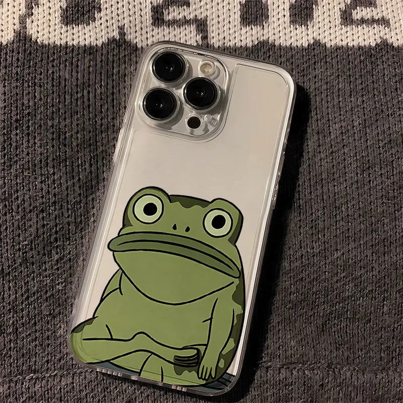 Simple Cartoon Fun Frog Silicone Phone Case For iPhone 16 15 14 11 Pro Max 12 13 Pro XR XS MAX 7 8 Plus Anti Fall Cover Y2K