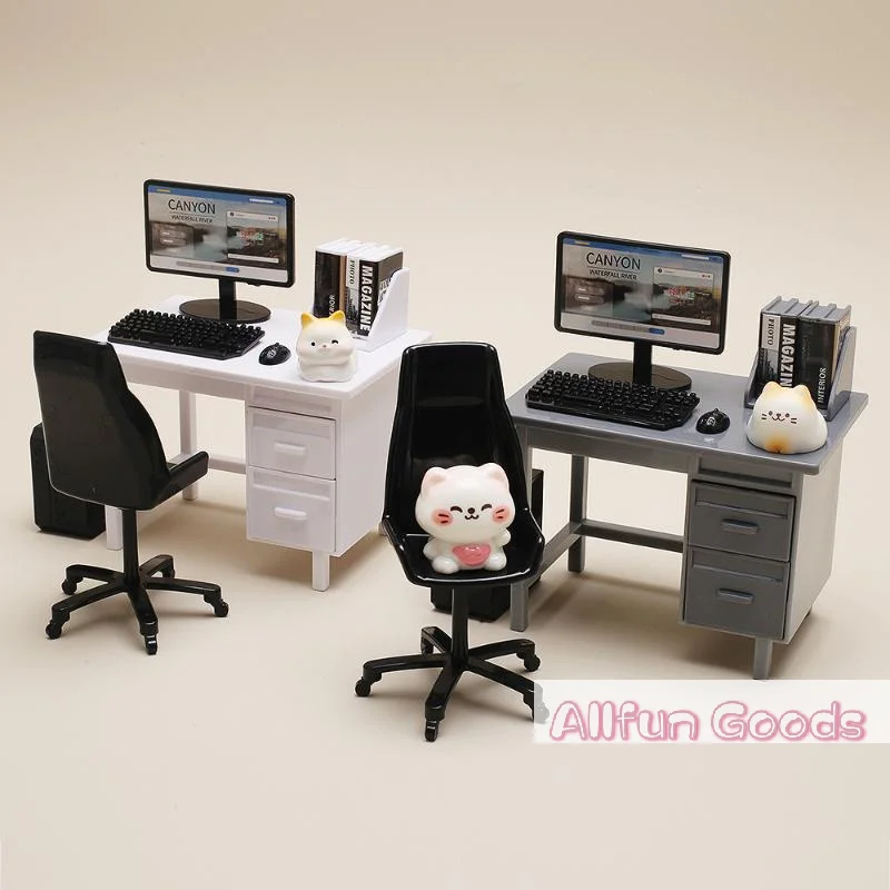 1 Set 1/12 Scale Dollhouse Miniature Furniture Kit With Computer Keyboard Desk Chair Miniature Scene Model Home Study Room Decor