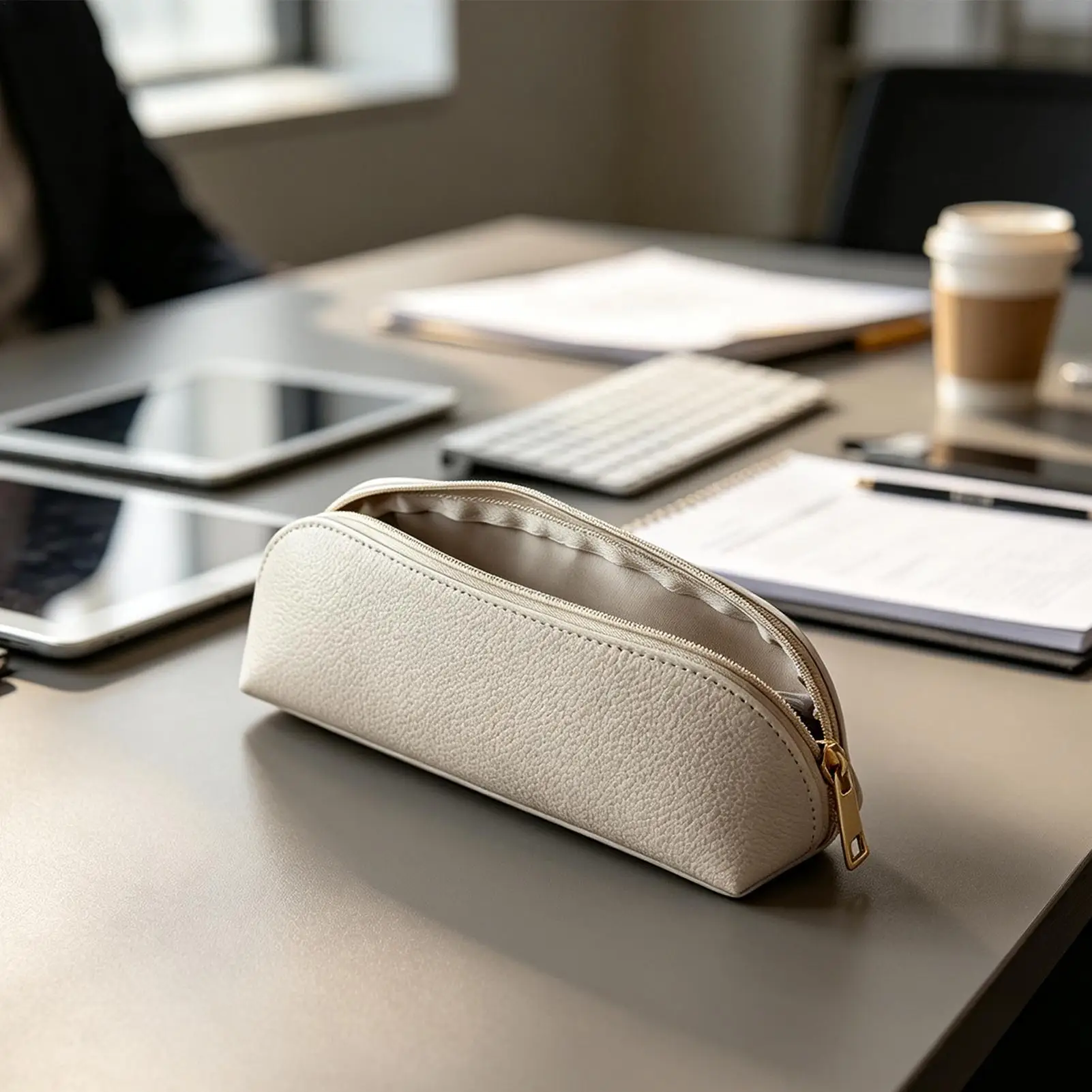 PU Leather Pencil Bag Waterproof Makeup Brush Bag Multi-Pocket Multi-purpose Lining Bag  Zipper Pencil Pouch