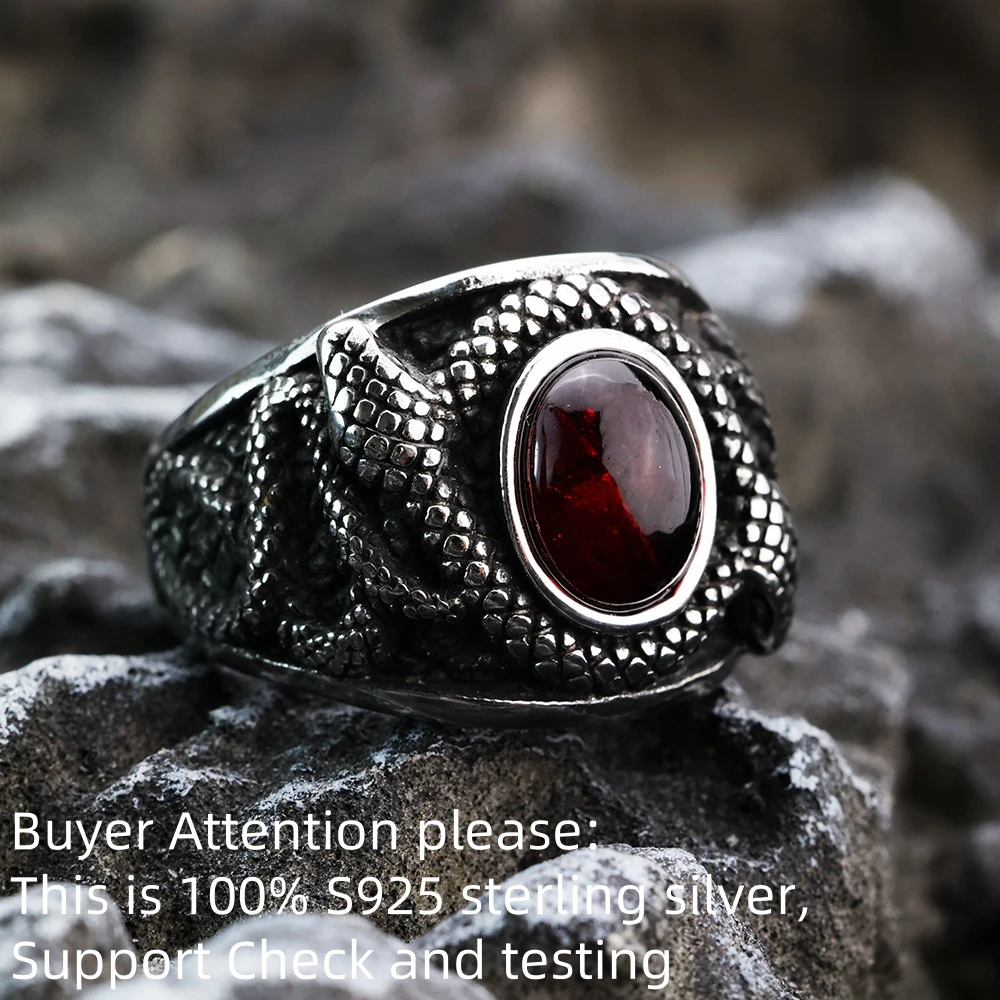 Personality Retro Viking Double Head Snake Gem Rings With Women High Quality S925 Sterling Silver Animal Jewelry Exquisite Gift