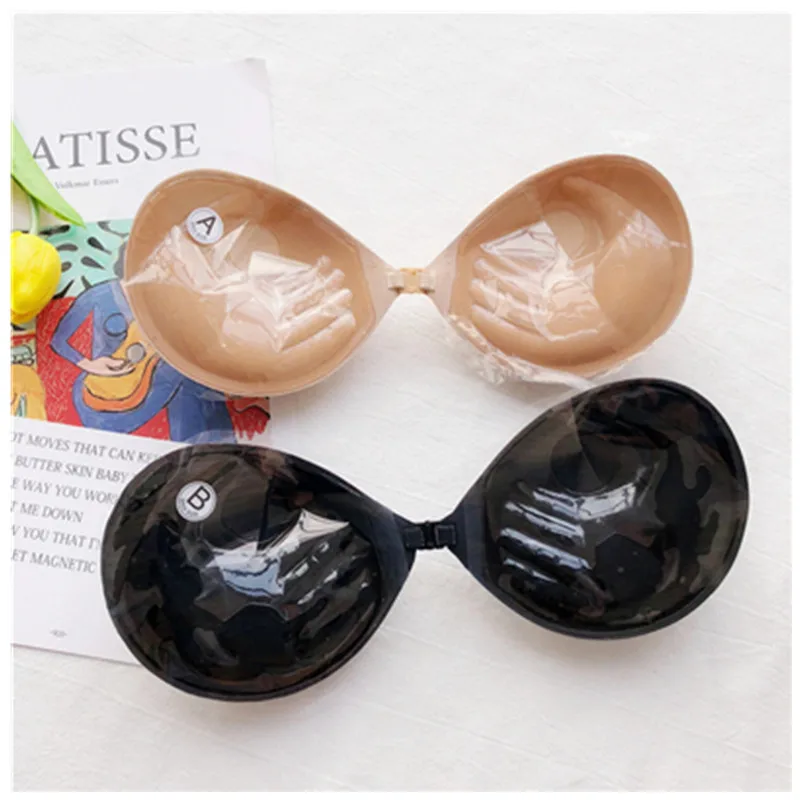 Adhesive Silicone Strapless Backless Stick on Thick Push Up Bras with Front Closure for AMAZING Cleavage and Lift