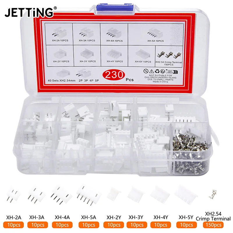230Pcs XH2.54 PH2.0 2p 3p 4p 5 Pin 2.54mm 2.0mm Pitch Terminal Kit JST Connector Wire Connectors Adaptor Box Packing