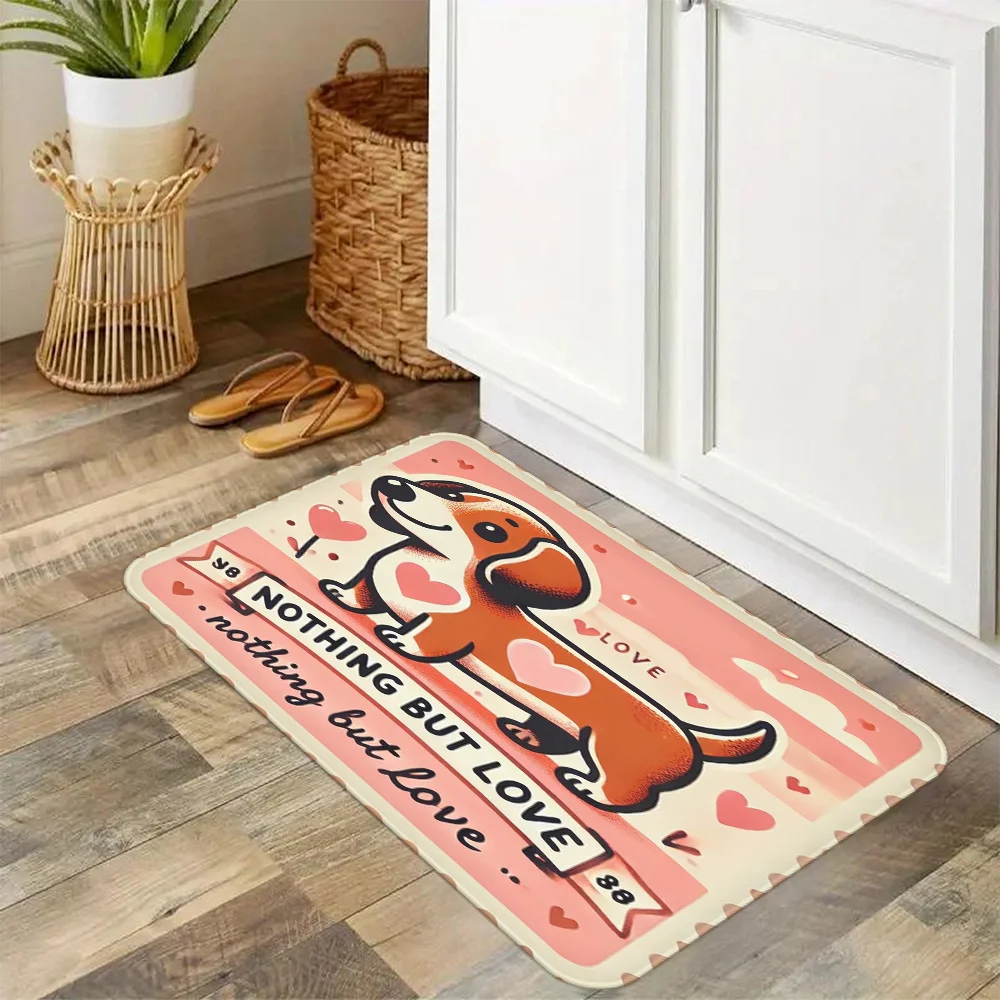 1pc, Heart Shaped Dachshund, Valentine's Day Gift, Non-slip, Machine Washable, Suitable for Entry Door, Bathroom, Living Room