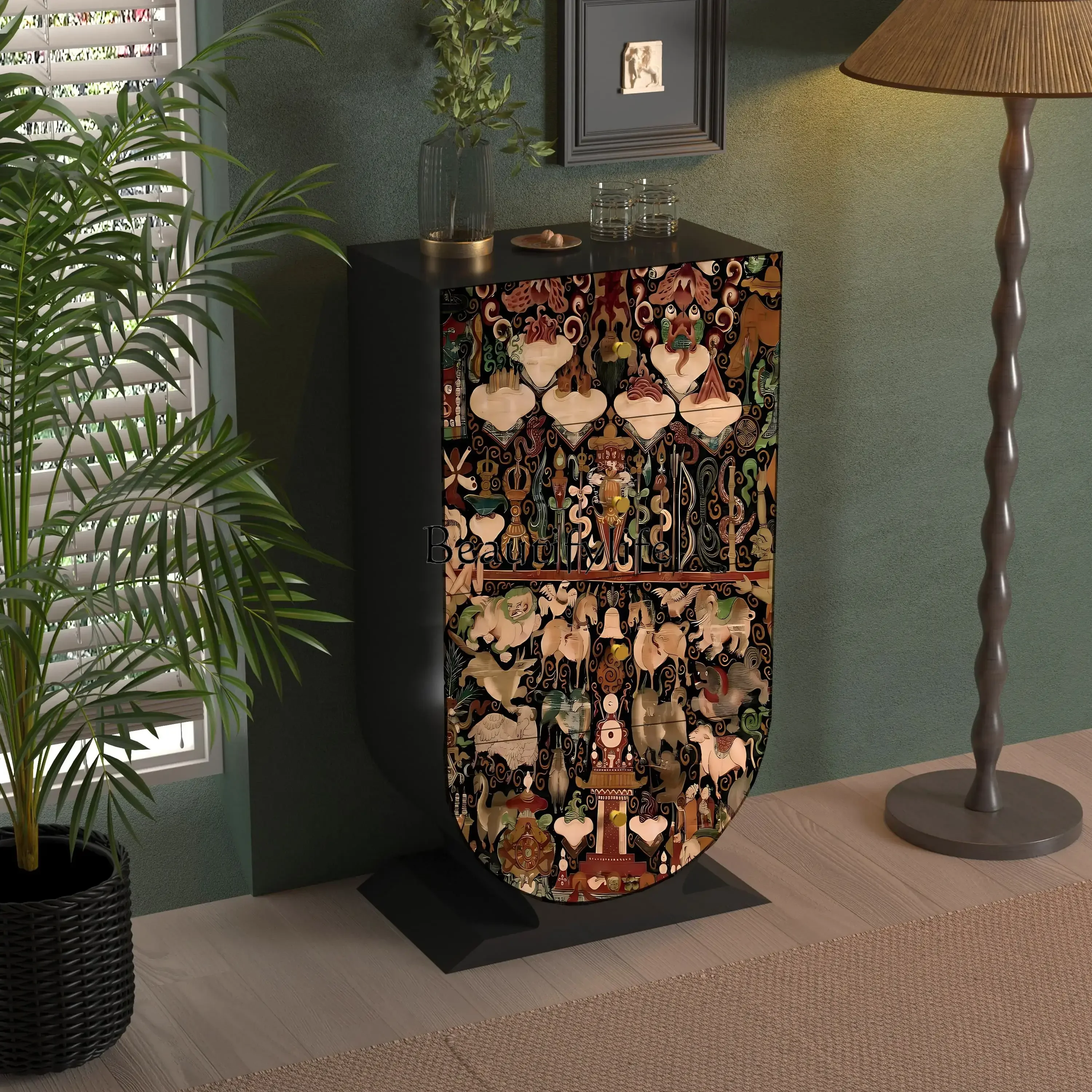 French painted solid wood four chest cabinet living room restaurant hotel bed and breakfast drawer storage cabinet