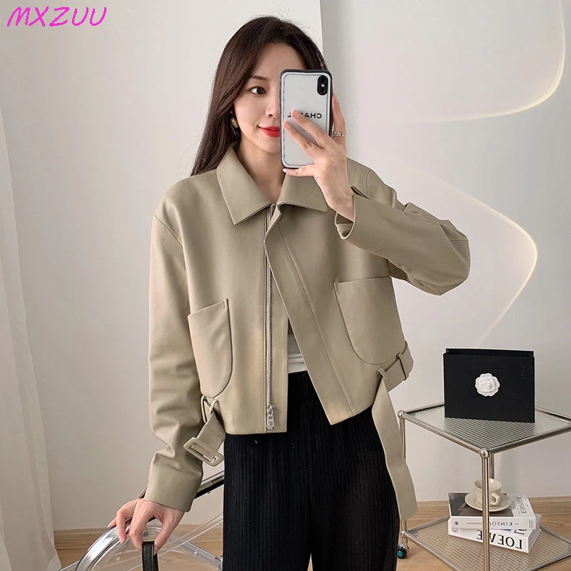 

Genuine Leather Jacket Women Autumn Winter Korean Fashion Natural Sheepskin Coat Motorcycle Zipper Loose Short Chaqueta Mujer