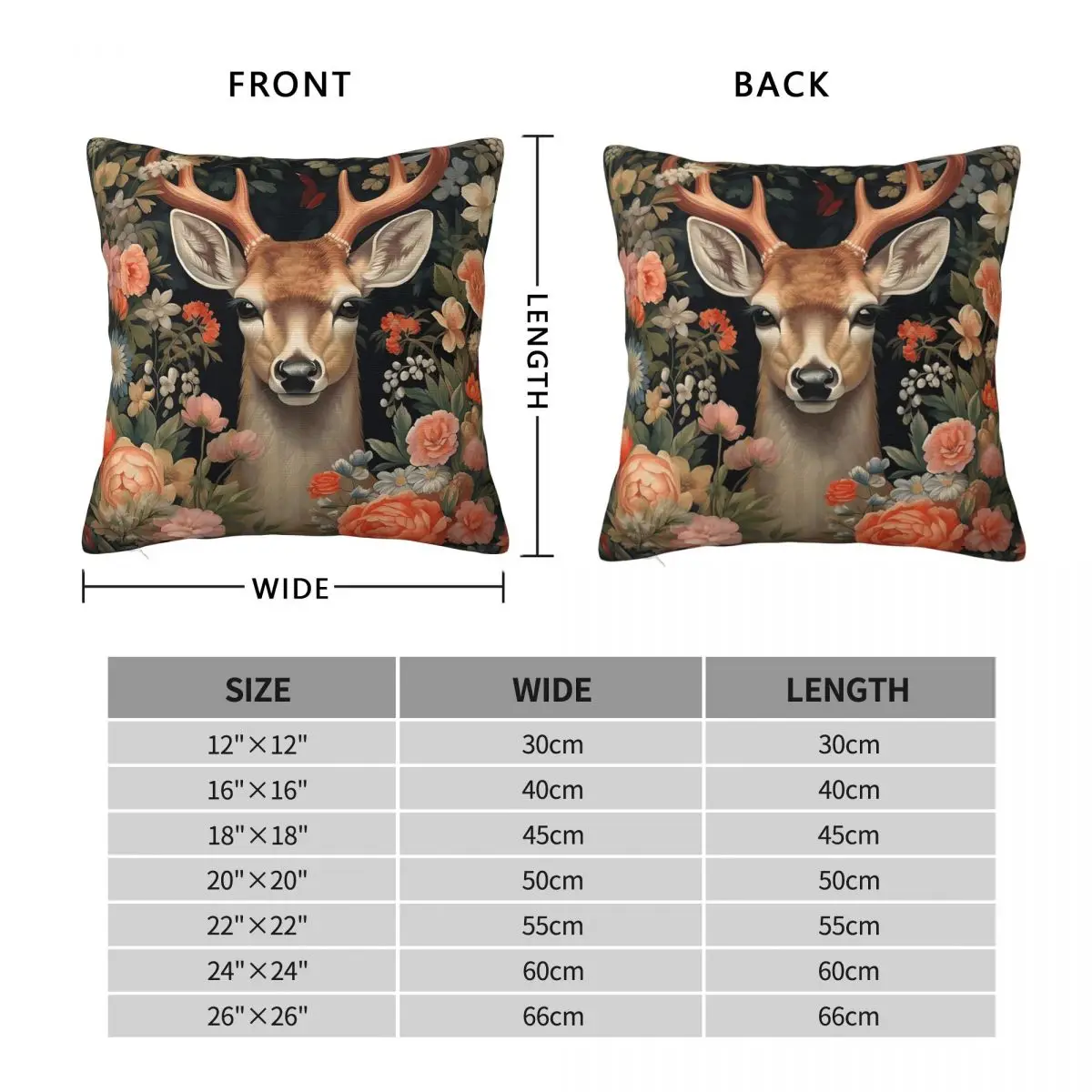Floral Surrounded Sika Deer Print Square Pillowcase Cushion Cover Pillow Case Throw Pillow Cover for Home Sofa Living Room