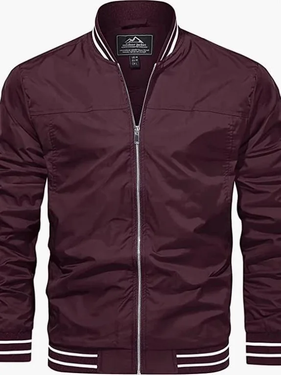 

Lightweight Pilot Jaet Men's Casual Sle Windproof Outerwear Polyester Fabric Slim Fit Youth Daily Wear No Hood