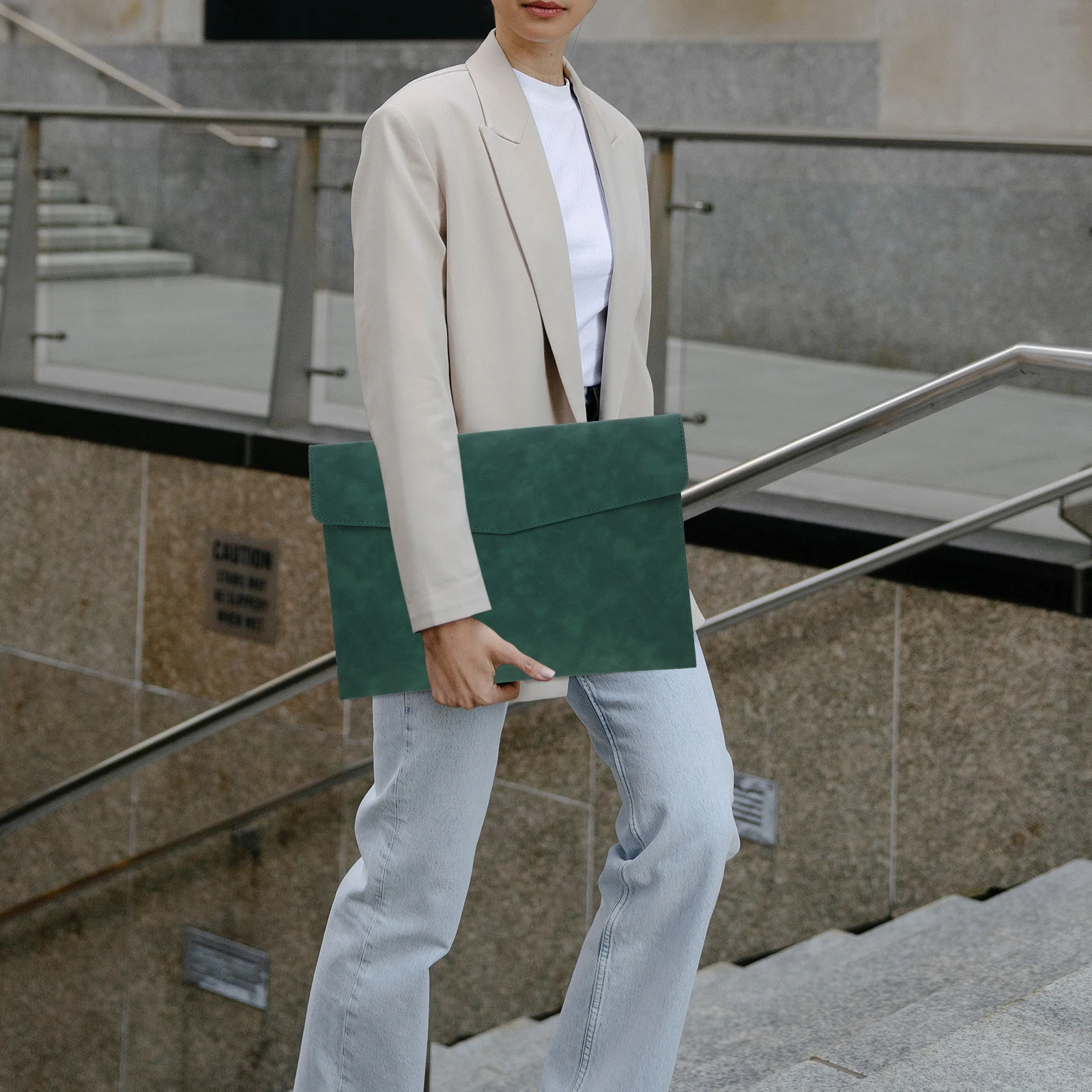 

A4 Faux Document Bag Briefcase Green Portable File Storage Folder Pouch ganizer For Office Students Travel