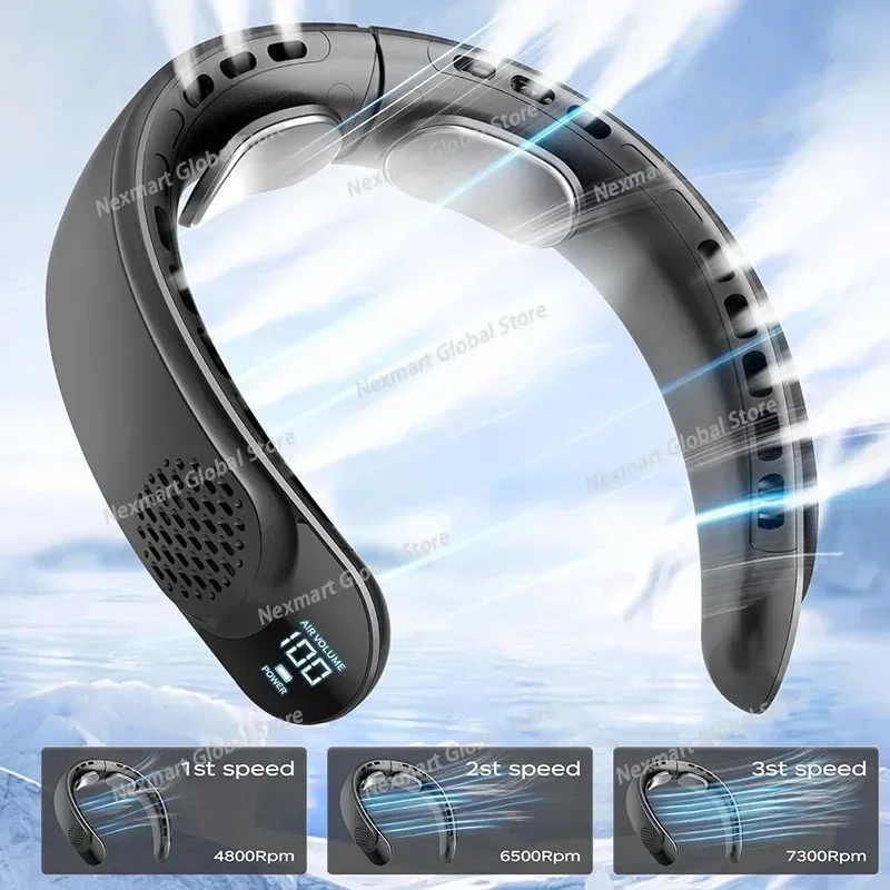 Portable Bladeless Neck Fan, 4-Core Motor USB Rechargeable Wearable Fan, Strong Wind for Student Outdoor Activities