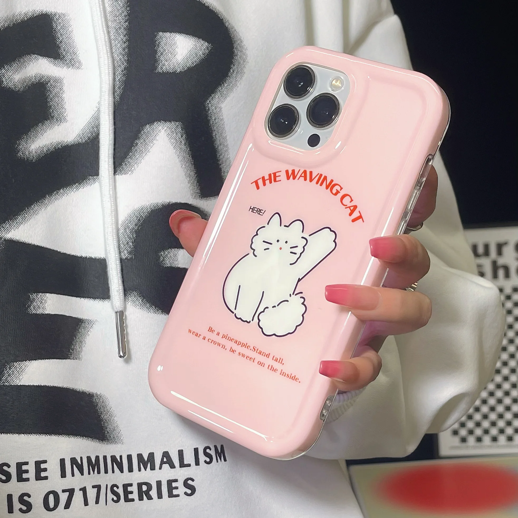 Lovely Little Cat Pink IMD Anti-scratch Case for iPhone 14 Plus 13 Pro Max Back Phone Cover for 12 11 Pro Max X XS Max Capa