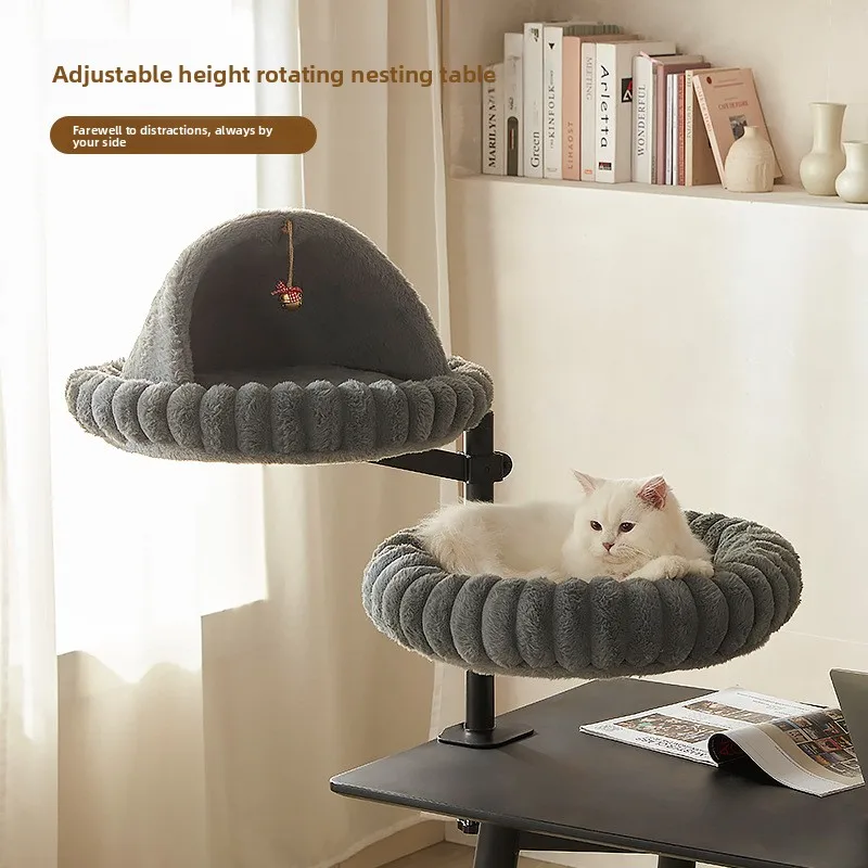 

Настольная зимняя кровать для кошек, круглая домашняя кровать для кошек, удобное мягкое настольное гнездо, кровать для домашних животных для котенка, регулируемая высота, каркас для лазанья для кошек