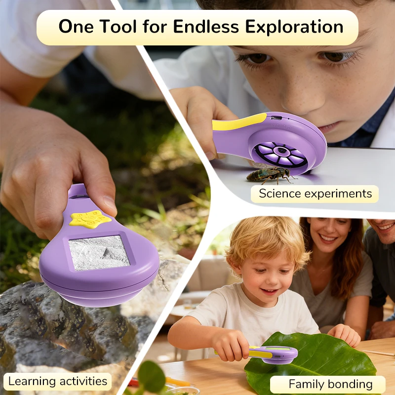 المكبر الرقمي الأرجواني يده كاميرا فيديو مجهر 2.0 ''IPS شاشة 2.0MP 50X التكبير 8 المصابيح مع عدسة مكبرة