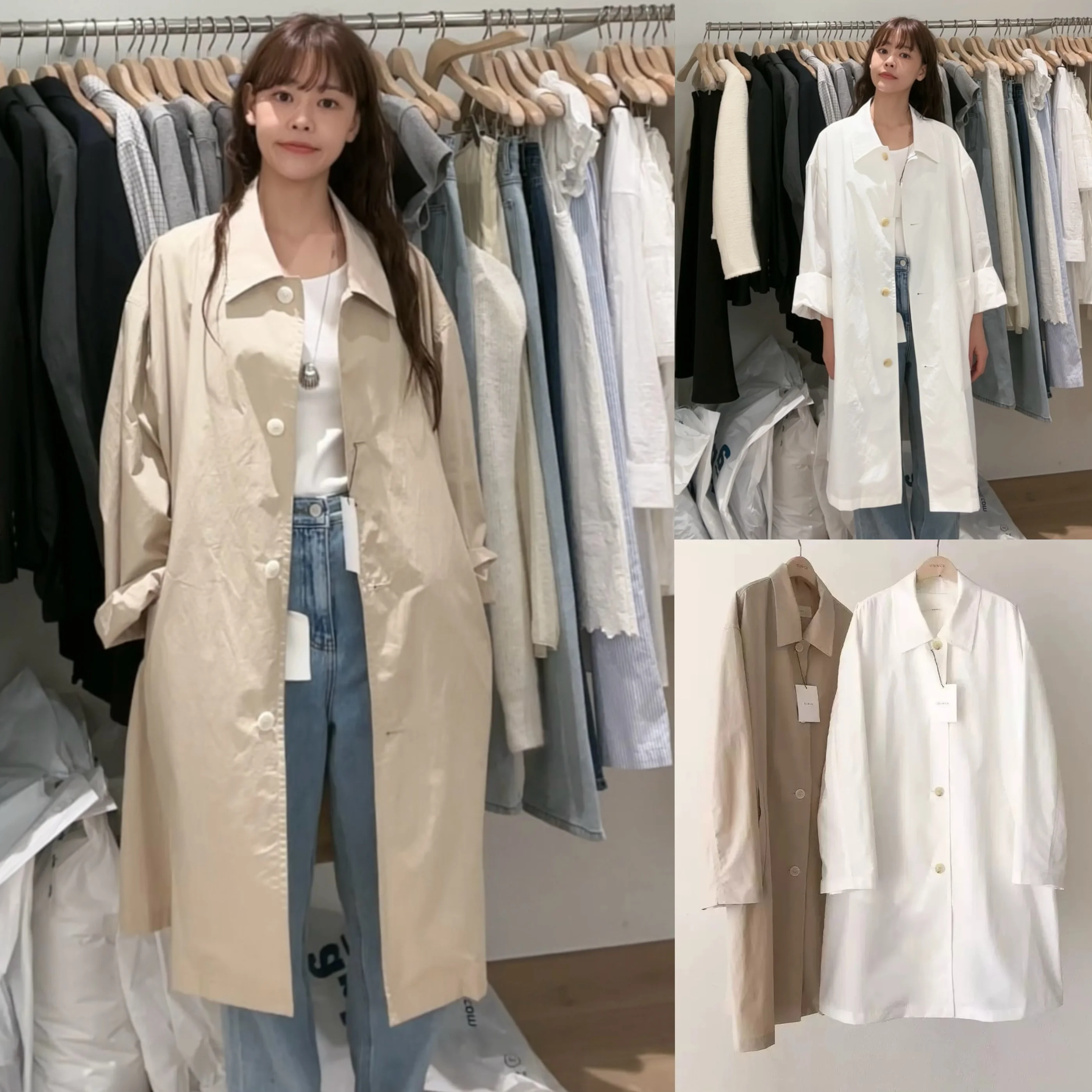 

mat Pure Color Loose Collar Mid-Length Windbreaker Jaet Spring 2025 Women's Casual Faion Long Sve Collar