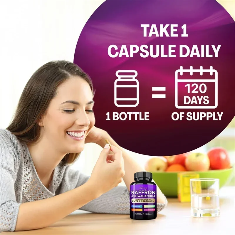 Saffron Supplement Glucomannan Ashwagandha Green Tea Extract Lutein and Zeaxanthin Extract Capsules - Improves Mood and VisionCa - Image 3