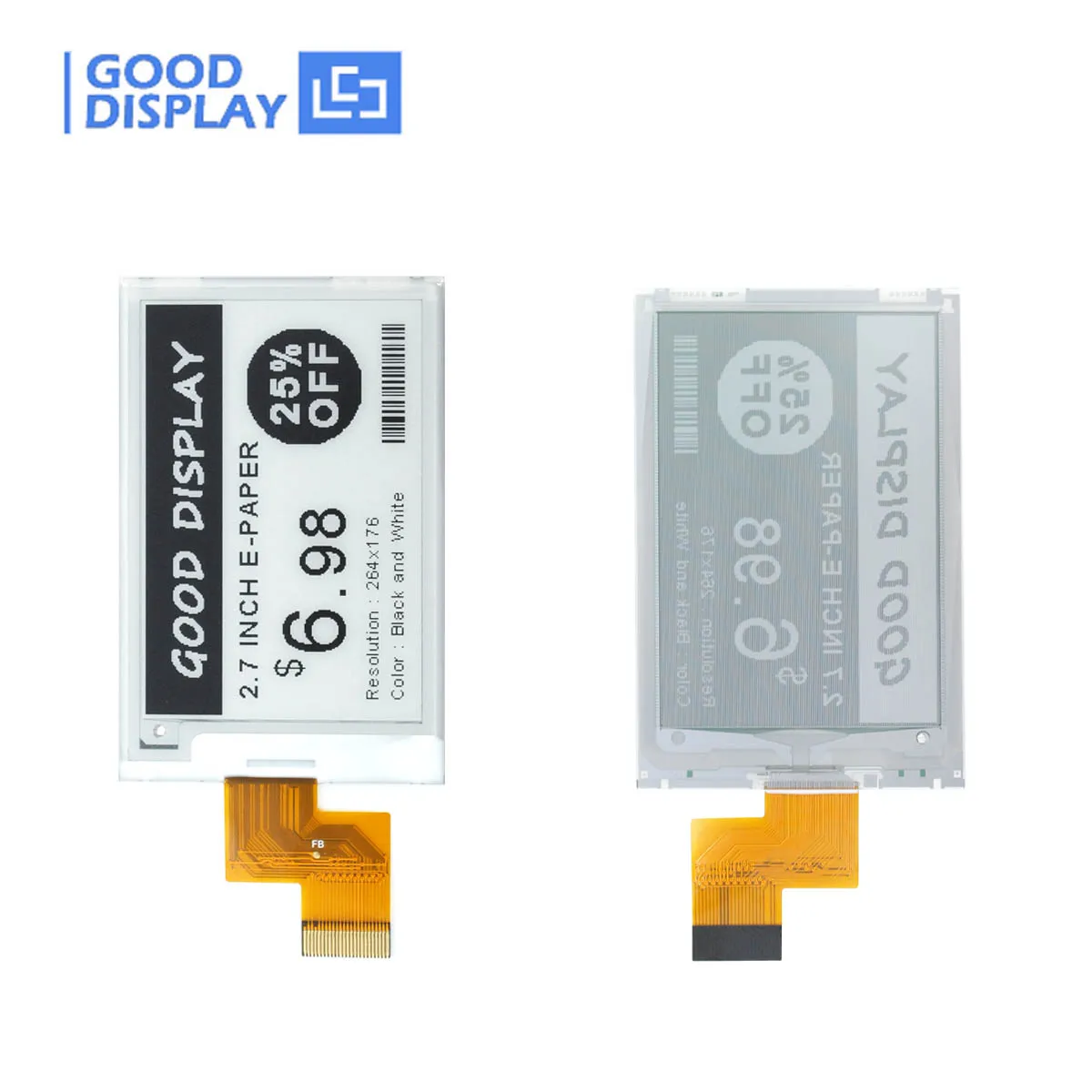 Display per inchiostro E con risoluzione 264x176 per carta elettronica da 2,7 pollici Comunicante tramite interfaccia SPI, GDEY027T91