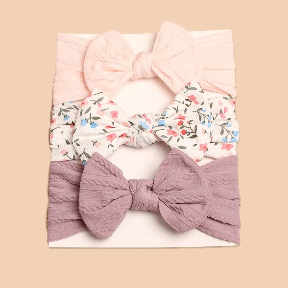 3Pcs/Lot New Elastic Baby Headbands Bowk Soft Headwrap Cable Knit Bowknot Hair Bands for 0-2Years