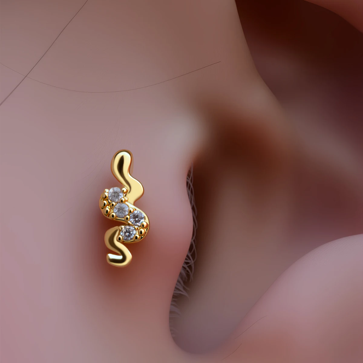 1 Stück Knorpel-Ohrstecker für Frauen aus Chirurgenstahl mit Flachem Rücken, Schlangen-Design, Zierliche CZ-Ohrringe für Helix, Tragus, Standard-Conch-Piercings