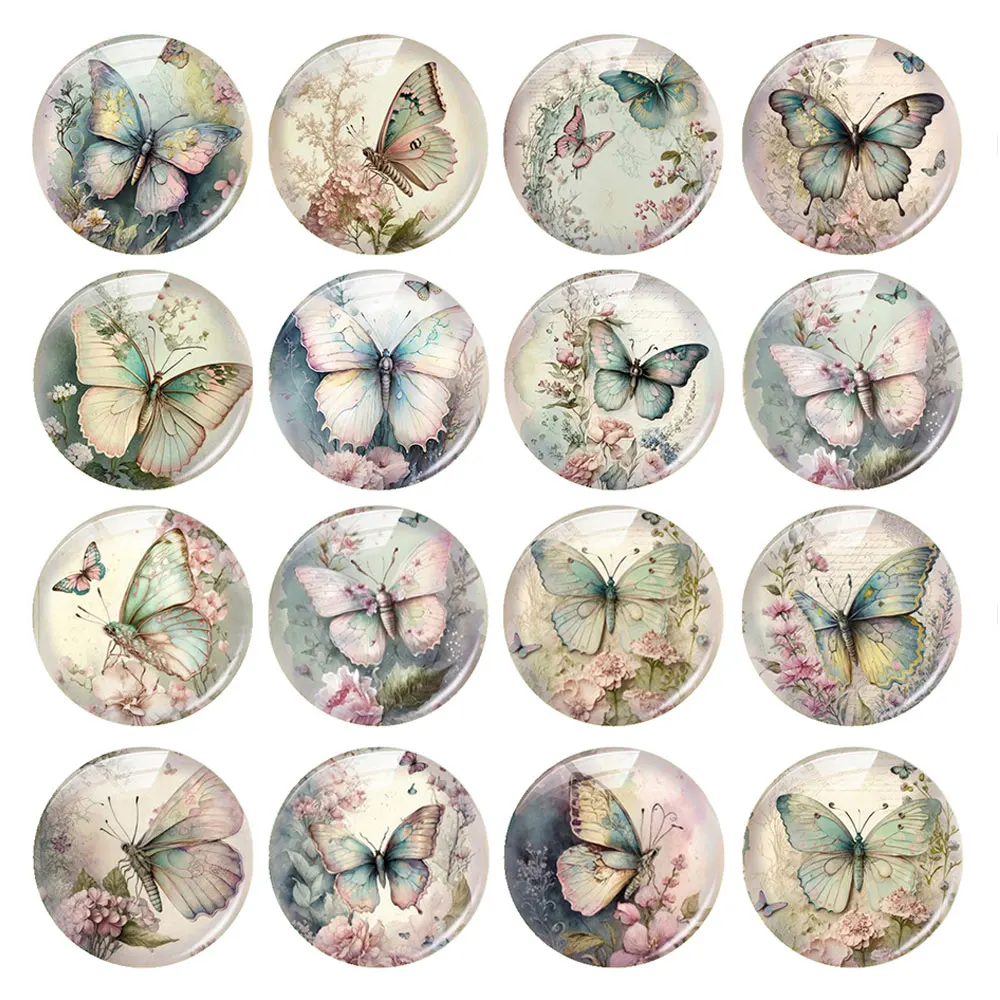 

Handmade Butterflies Flower Photo Glass Cabochon Flatback Demo Flat Back Cameo For Diy Jewelry Making Supplies Accessories