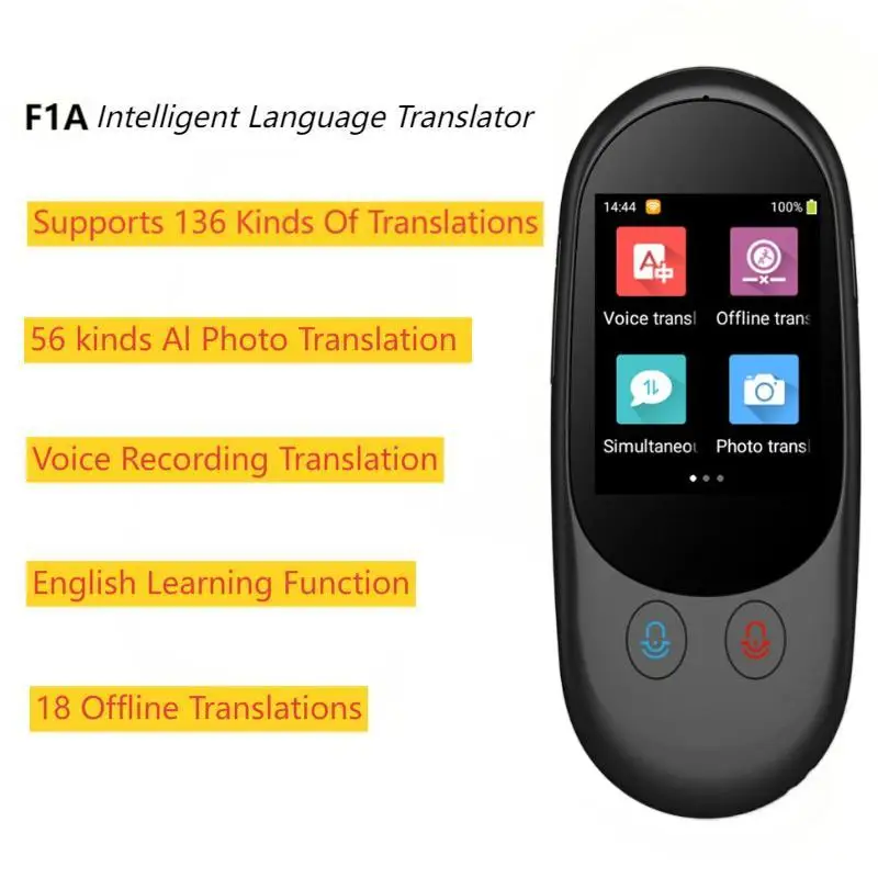 

F1A Intelligent Language Translator 2.4-inch Screen Supports Photo Recording Translation 18 Offline Translations for Travel