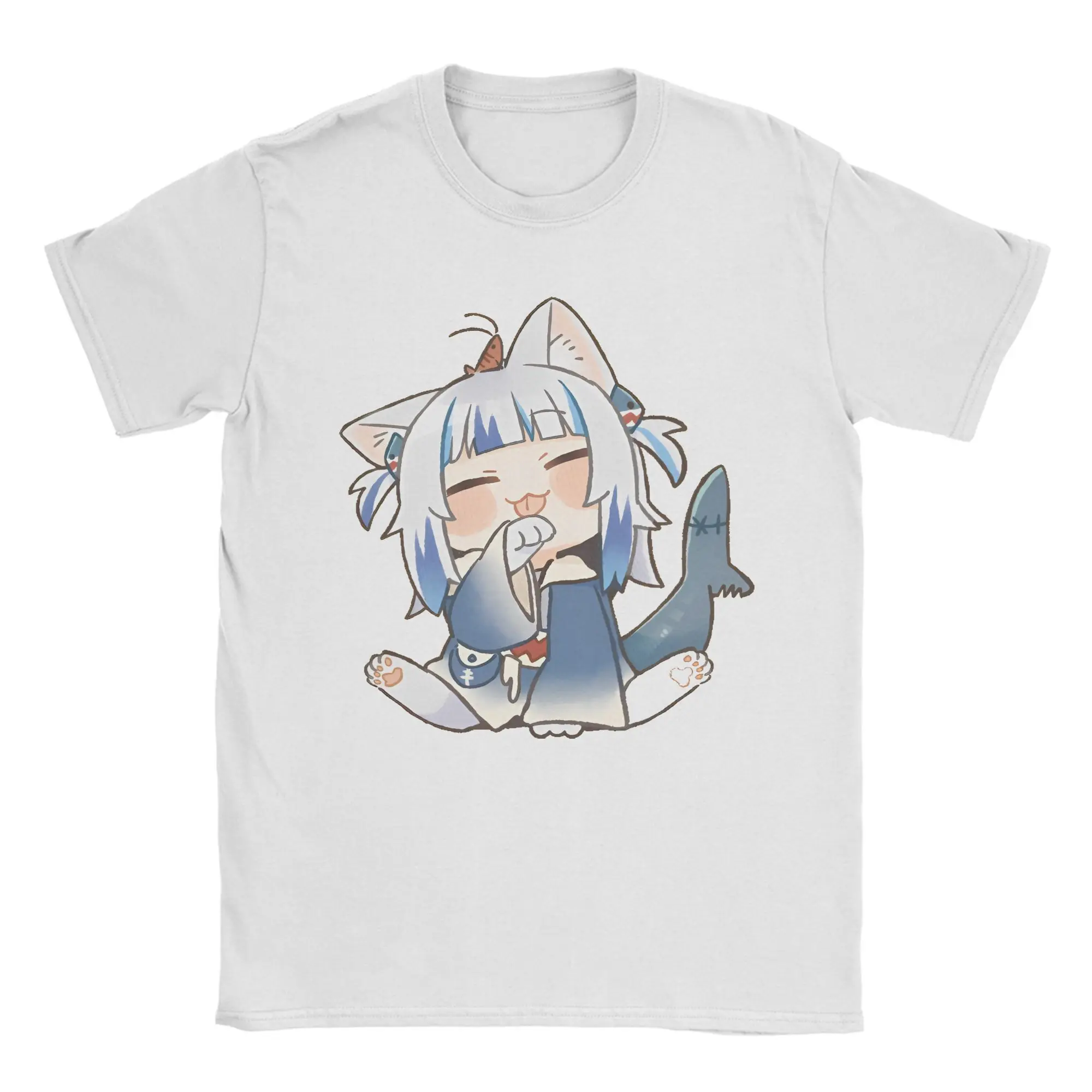 

Kawaii Gawr Gura Мужская футболка с героями мультфильмов, винтажная футболка с коротким рукавом, футболки с круглым вырезом, хлопковая одежда с графическим рисунком