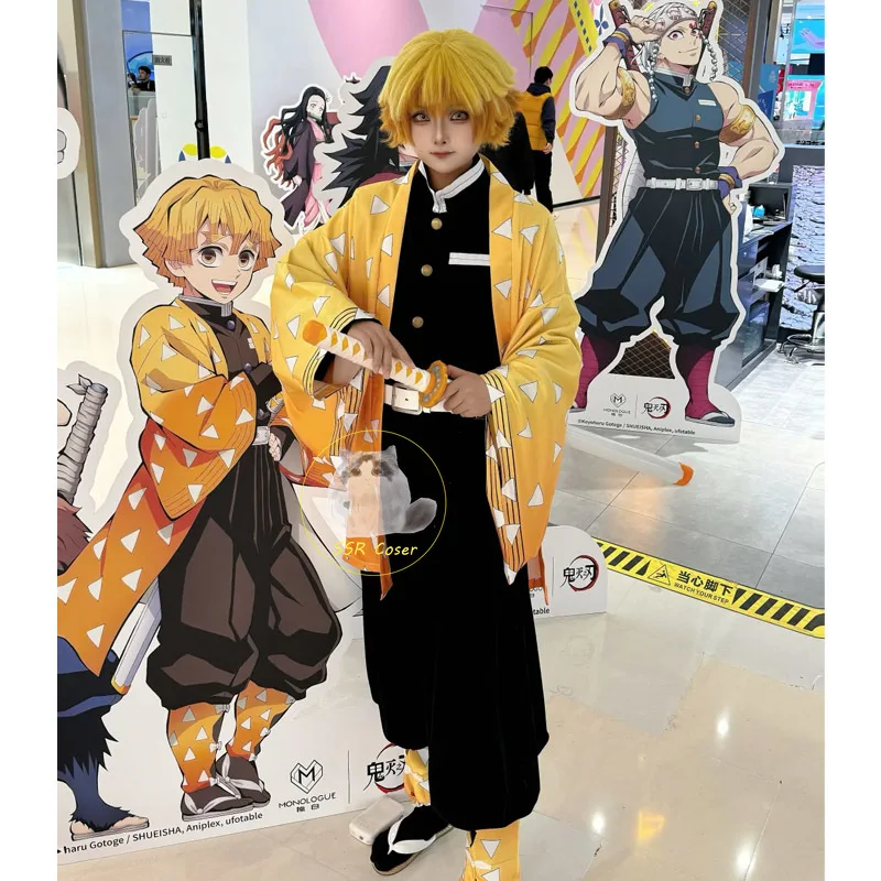 Agatsuma Zenitsu Costume Cosplay  Demon Moordenaar Cosplay Agatsuma Zenitsu Wig Uniform Anime Halloween Clothes for Comic Con - view 5