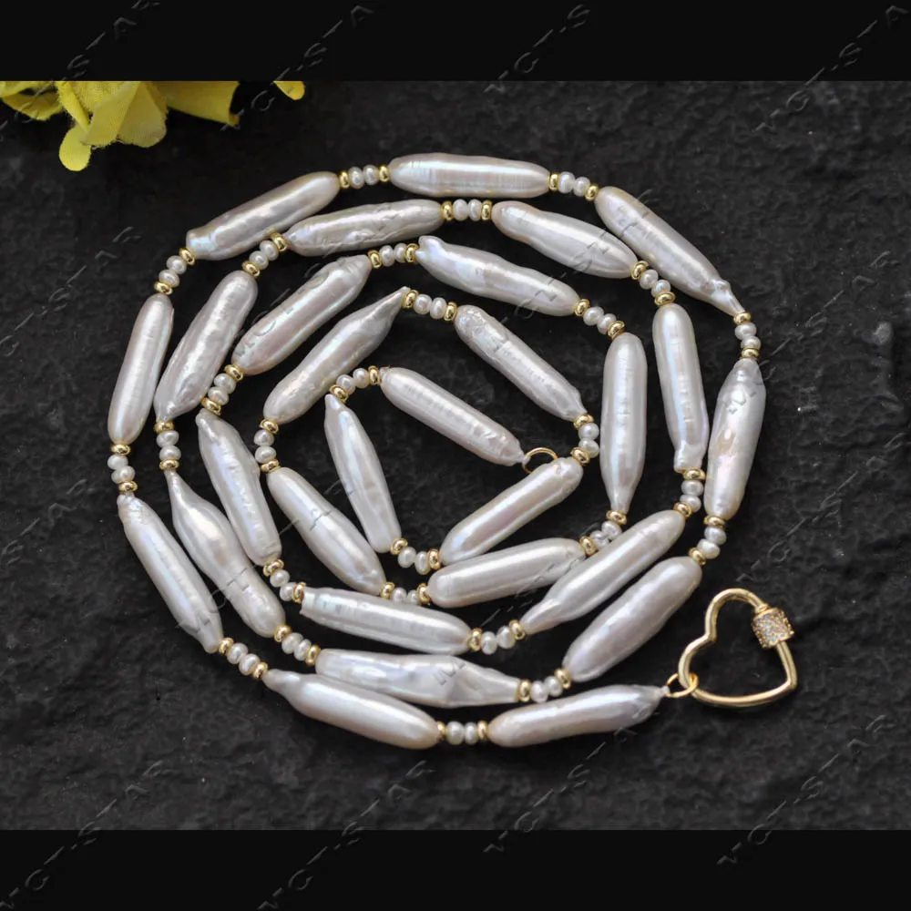 Z14311 ريال 38 "30mm الأبيض أسطواني لؤلؤ المياه العذبة قلادة اللؤلؤ الصغير تشيكوسلوفاكيا #1