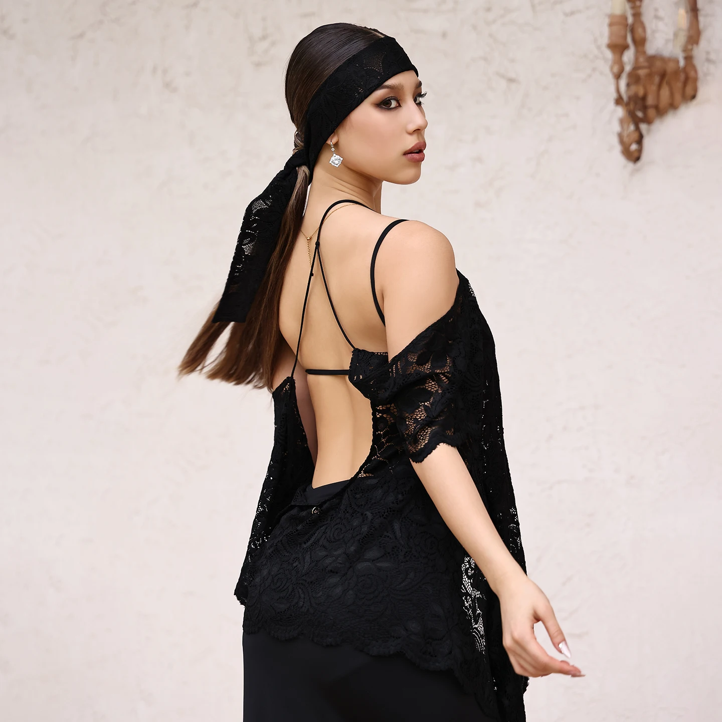 Haut d'entraînement de danse latine haut de gamme sexy en dentelle pour adultes tango chacha samba tenue de performance vêtements d'entraînement de danse moderne