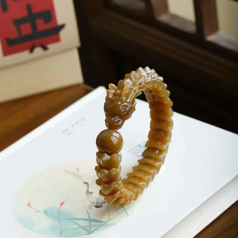 

Natural Hetian Jade Qie Mo Old Material Sesame Candy Color Zodiac Bracelet With Certificate