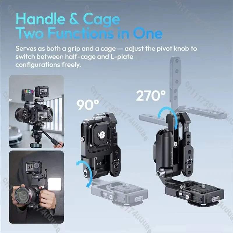For XJ01 Uka Universal Foldable Camera Cage,2‑In‑1 Handle for DSLR Mirrorless Camera,Tripod Gimbal Mount and Phone Clamp