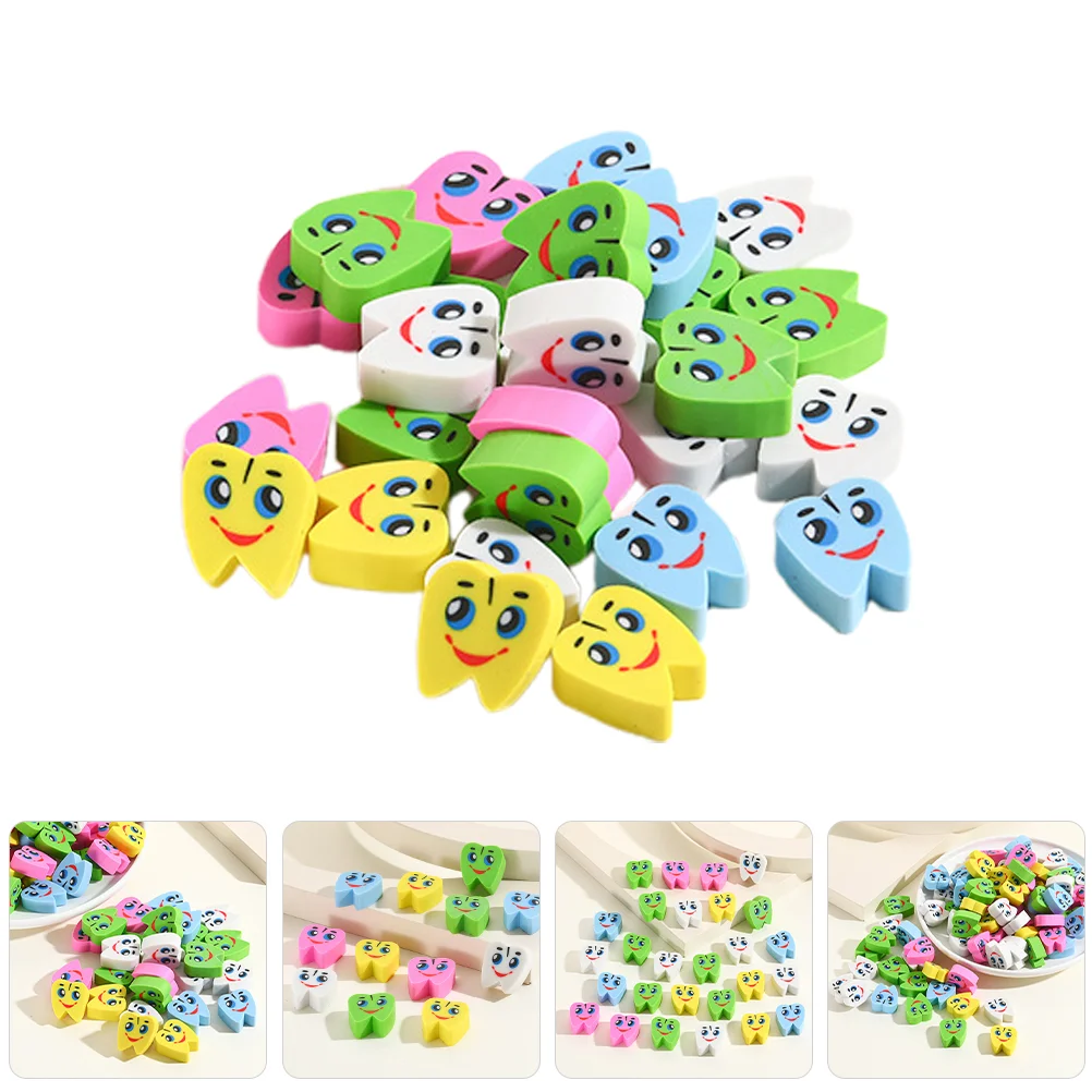 

60 Pcs Colorful Tooth Shaped Erasers Cute Kids School Supplies Bulk Novelty Cartoon Mini Dental Pencil Eraser Portable Travel