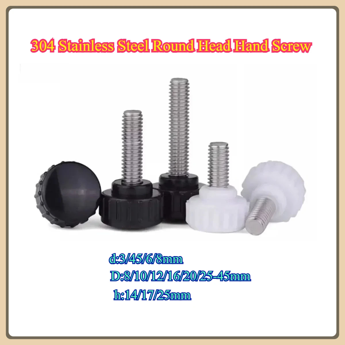 

304 Stainless Steel Round Head Hand Screw/White Plastic Straight Grain Handle M3M4M5M6M8