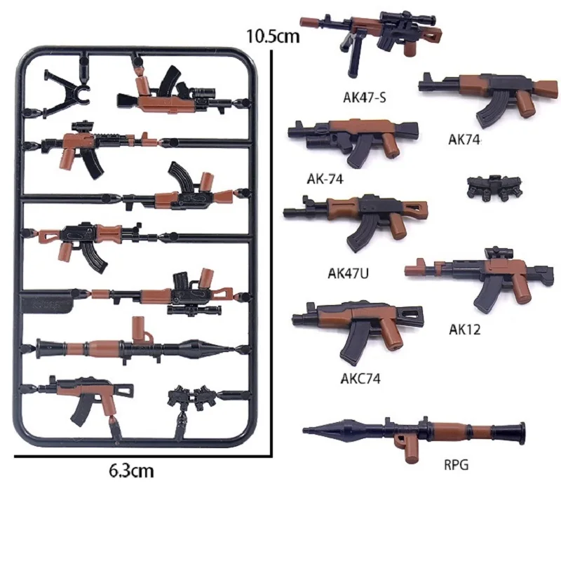 Arme à feu avec blocs d'impression AK47, Playmobil MOC, ville militaire, figurines SWAT, Mini accessoires, briques, blocs de construction, jouets pour enfants