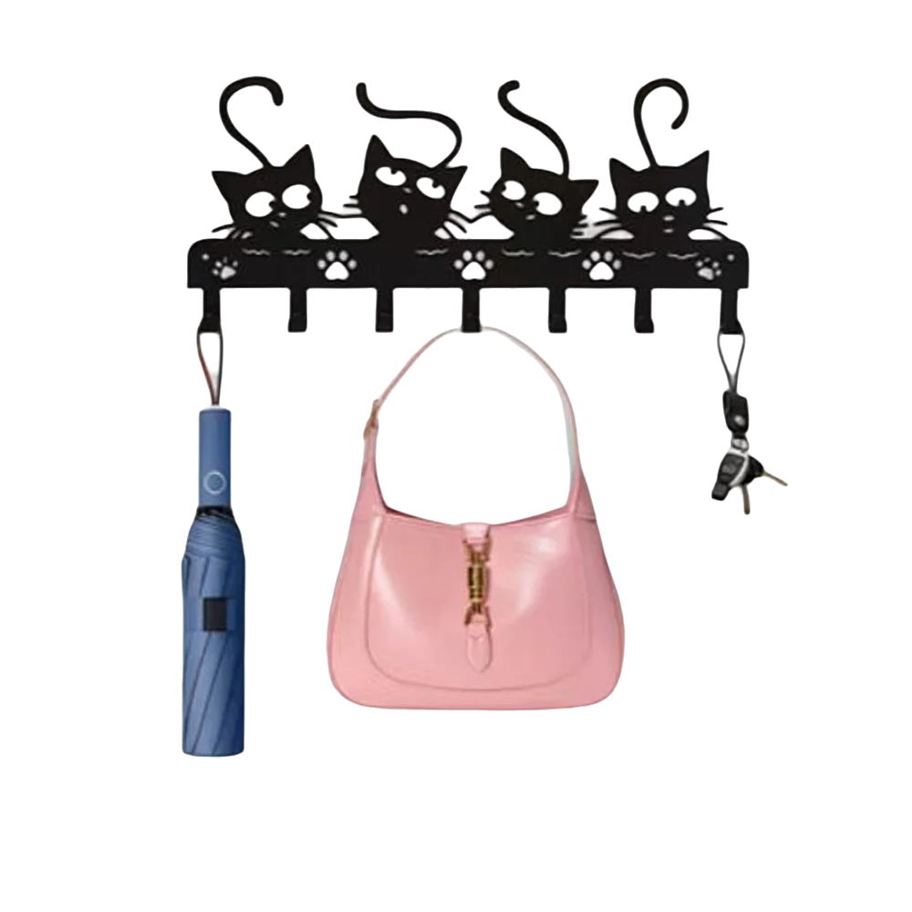 Iron Wall Key Holder Wall Mounted No Drill Key Hook Cute Kitty Shape Multi Hook Decorative Key Holder Entryway Organizer