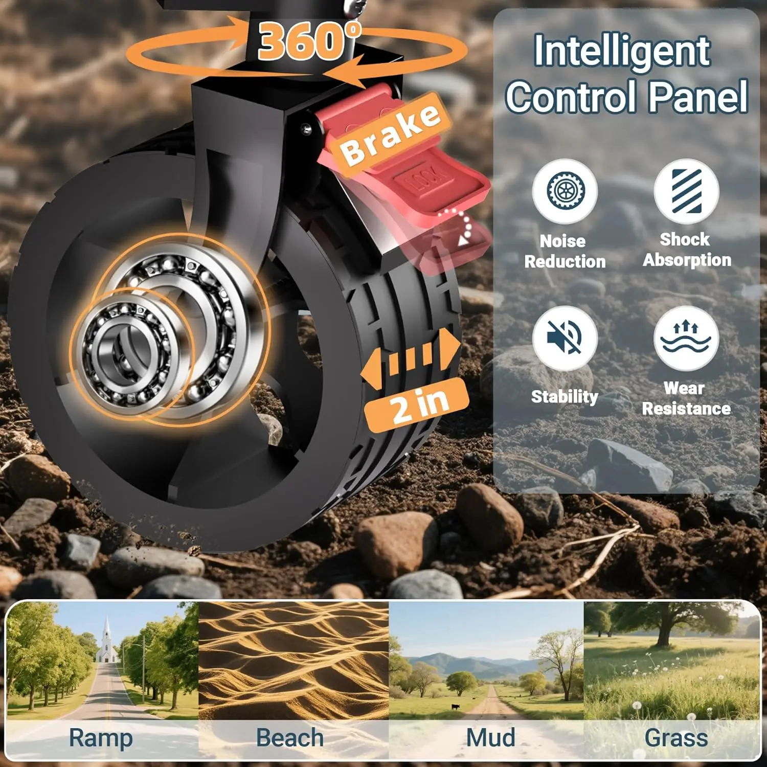 عربة عربة كبيرة قابلة للطي مع عجلات كبيرة وفرامل كبيرة، شديدة التحمل للتسوق على الشاطئ والتخييم في الهواء الطلق