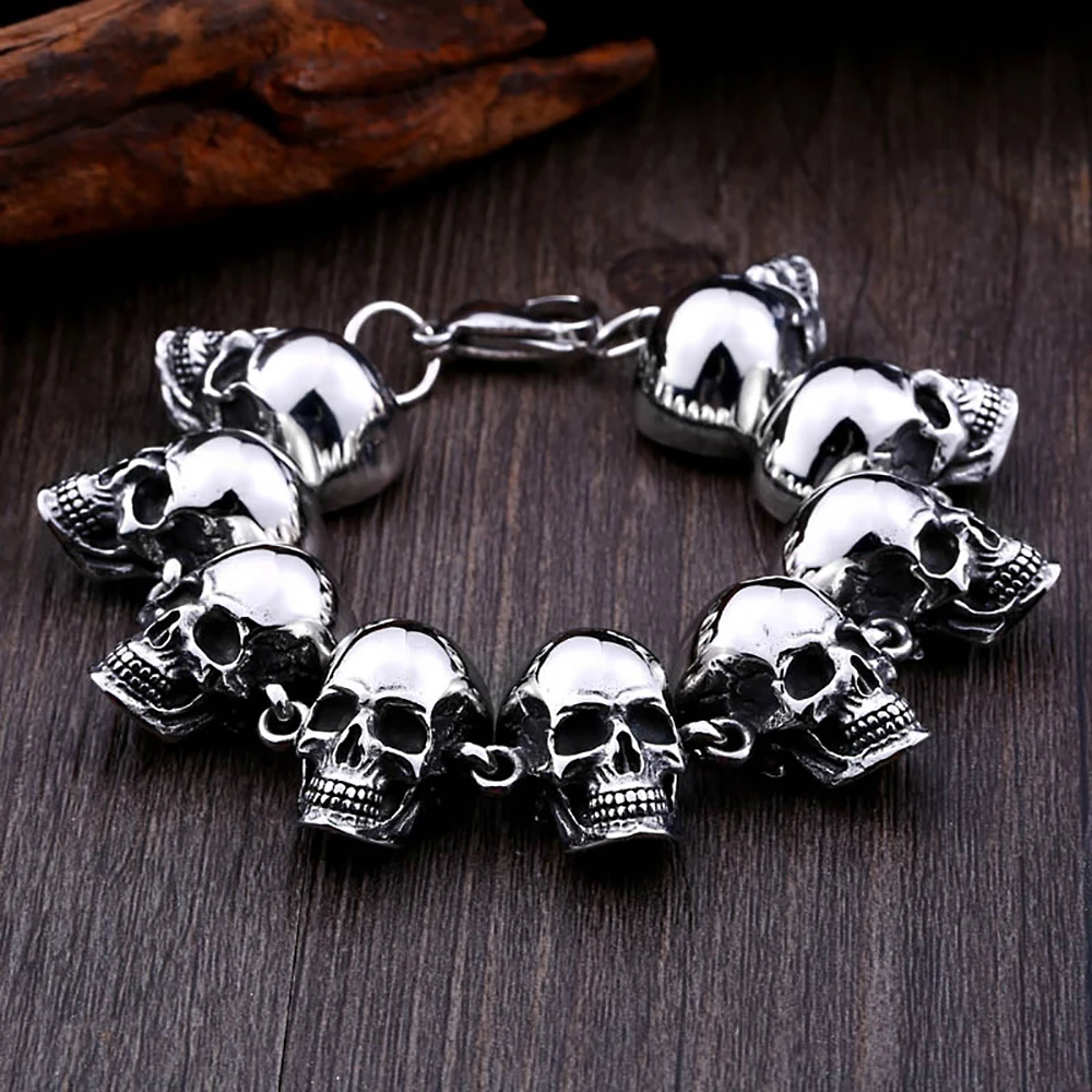 

Fashion Vintage 316L Stainless Steel Skull Bracelets For Men Biker Hip Hop Domineering Cool Skeleton Jewelry Gifts Dropshipping